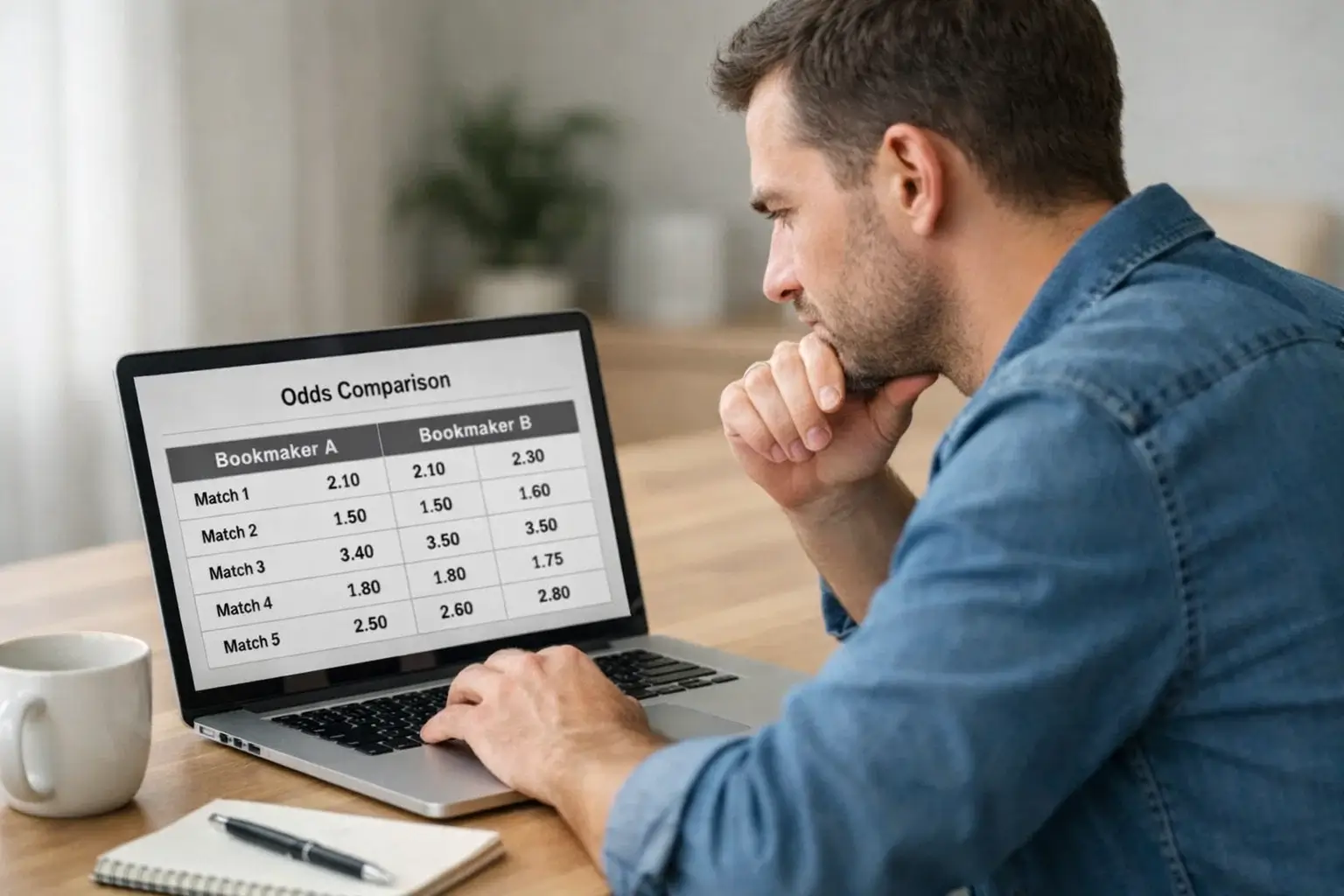 Person vergleicht Wettanbieter am Laptop