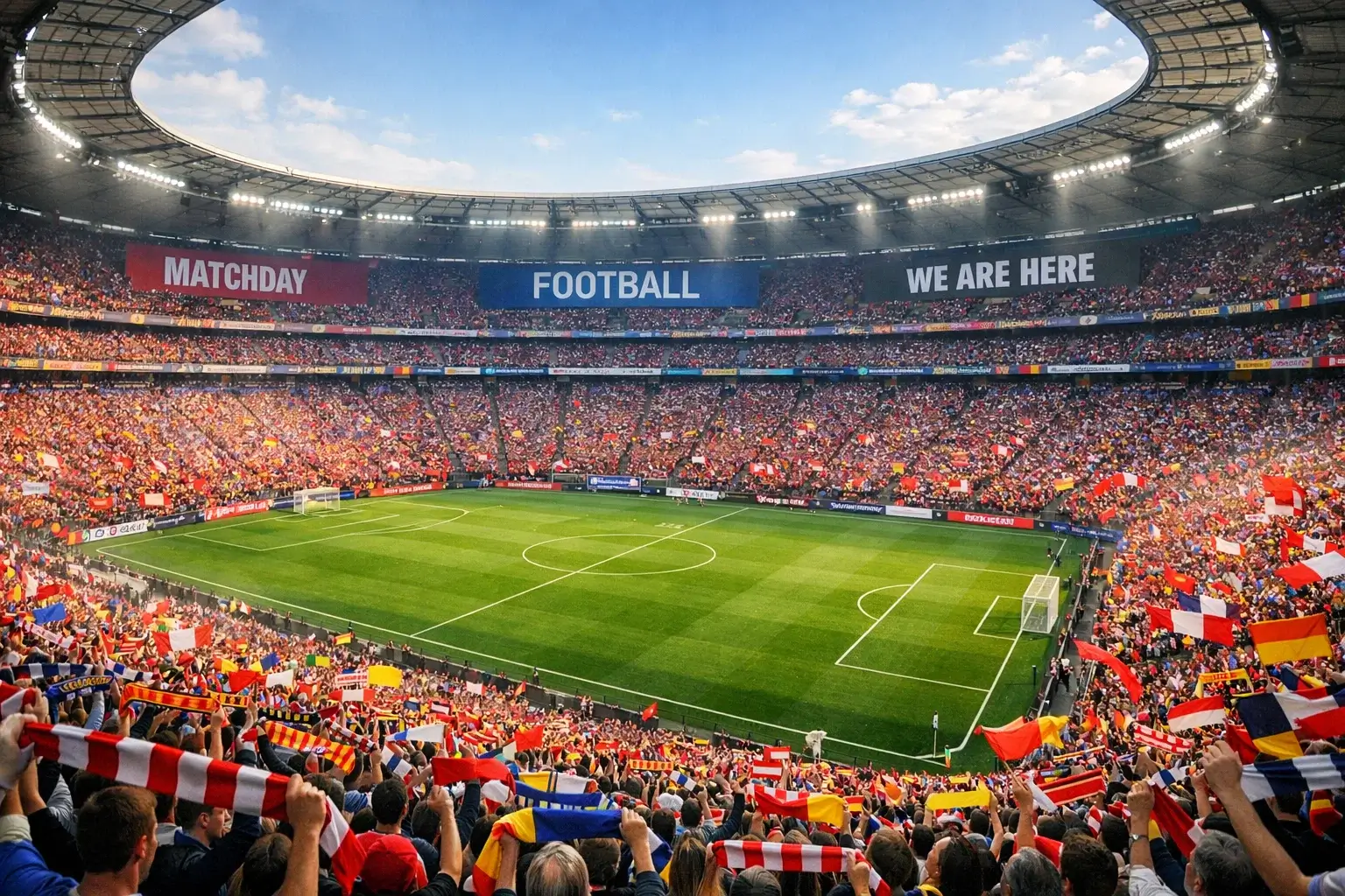 Volles Bundesliga-Stadion mit begeisterten Fans auf den Rängen