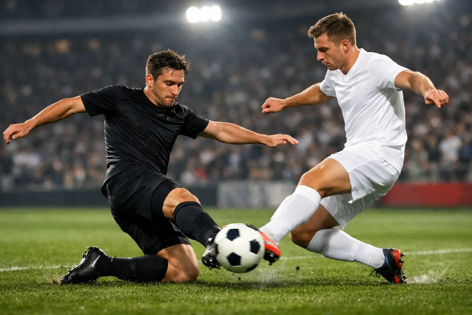 Verteidiger blockt einen Schuss während eines Fussballspiels