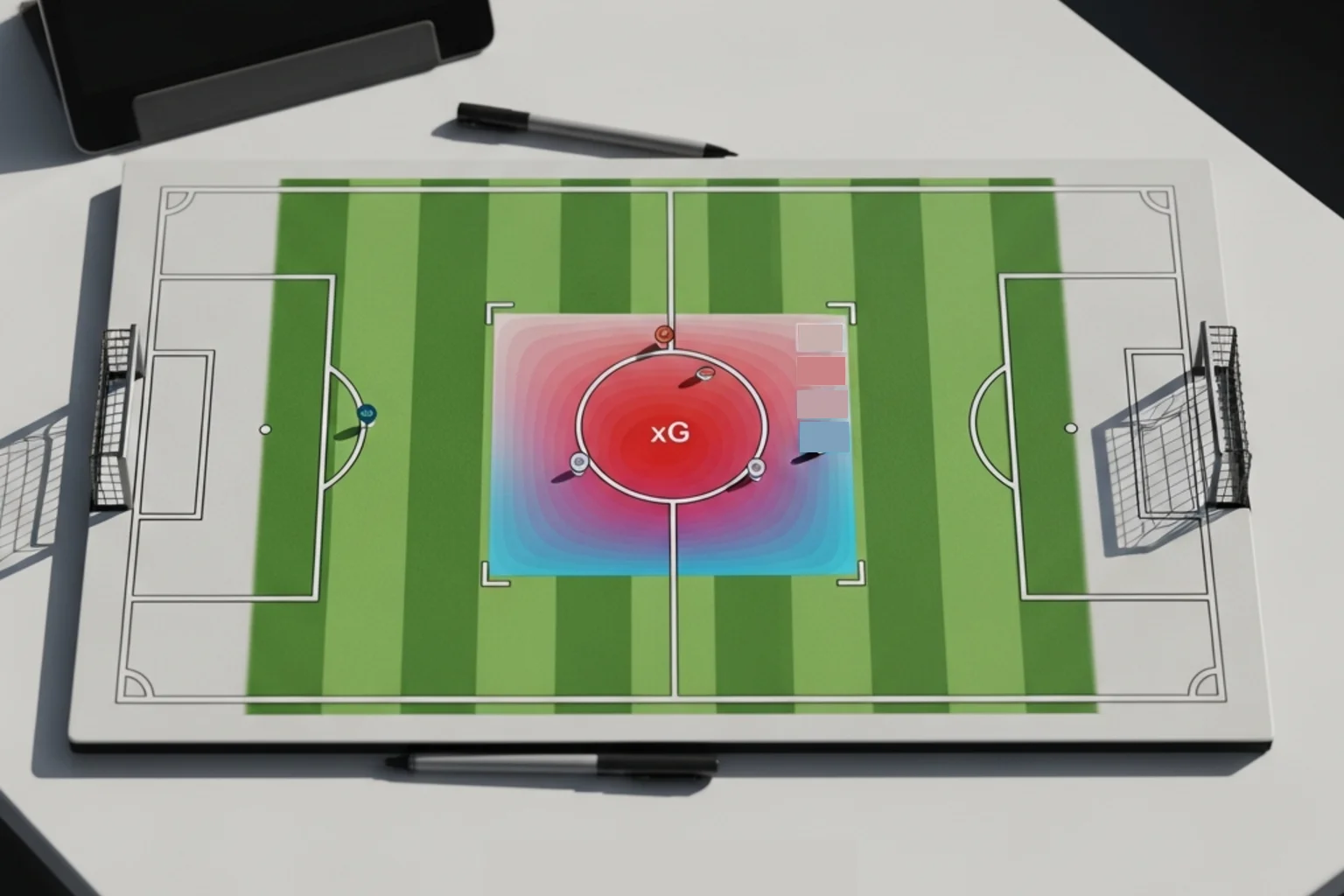 Grafische Darstellung von Expected Goals auf einem Fussballfeld