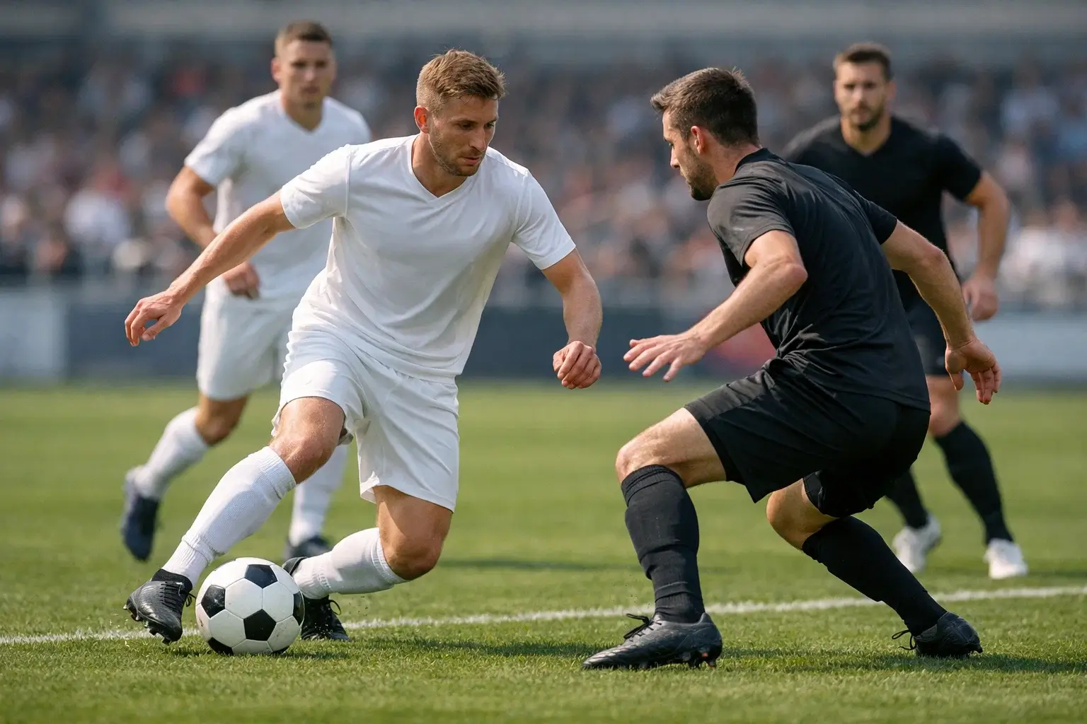 Fussballspieler in Aktion auf dem Spielfeld