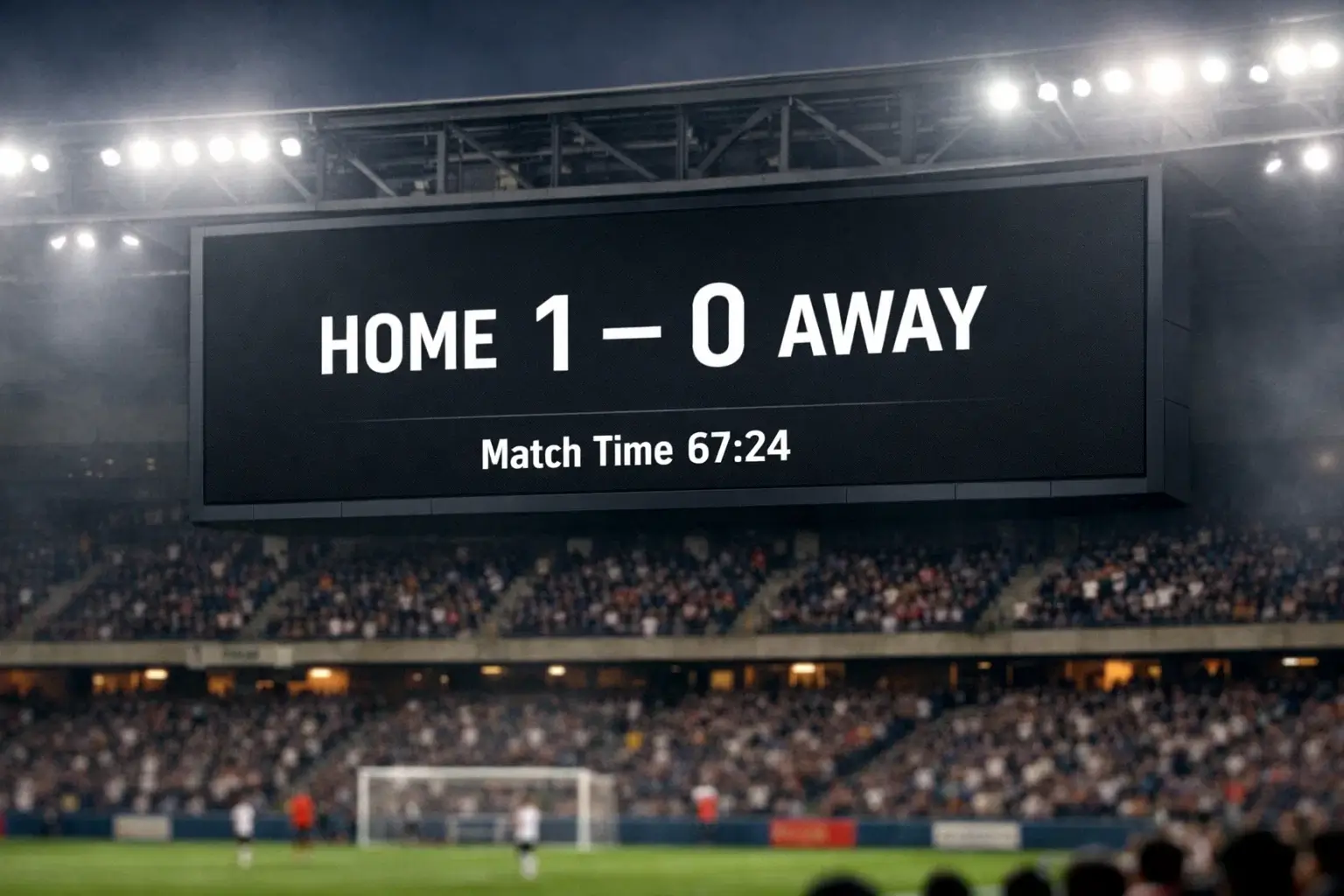 Anzeigetafel im Fussballstadion zeigt den Spielstand