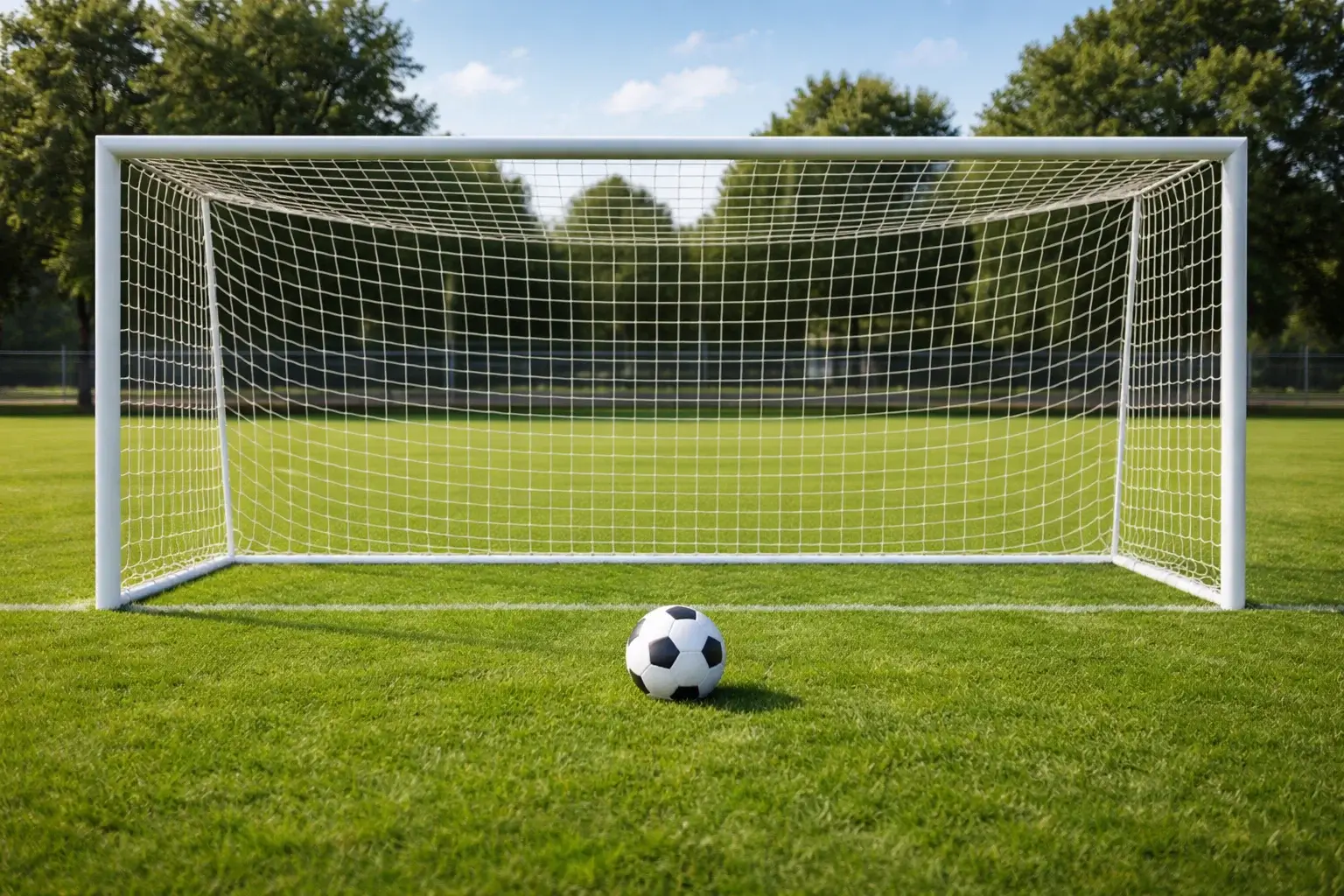 Fussball fliegt ins Tornetz bei einem Treffer