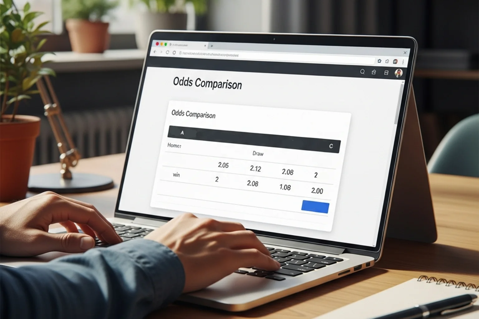 Person vergleicht Wettquoten auf dem Laptop